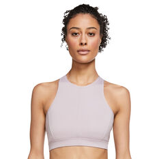Nike Womens Yoga Dri-FIT Swoosh High Neck Sports Bra Purple XS, Purple, rebel_hi-res