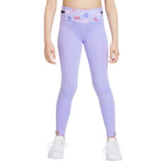 Nike Dri-FIT One Luxe Girls Printed Tights Purple/Print XS XS, Purple/Print, rebel_hi-res