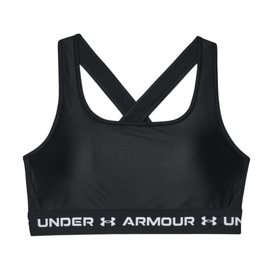 Under Armour Womens Mid Crossback Matte Shine Sports Bra, Black, rebel_hi-res