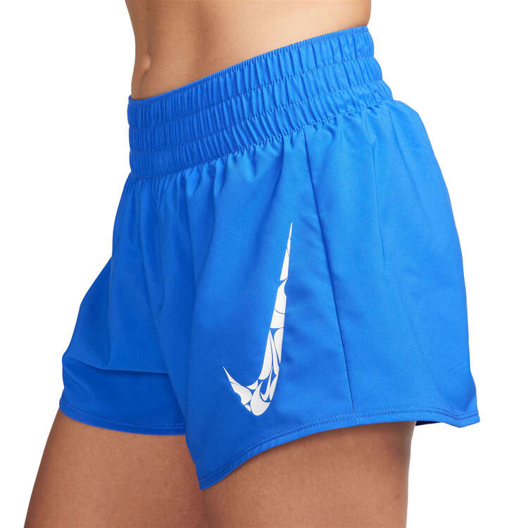 Nike One Womens Dri-FIT Mid-Rise 3 inch Brief-Lined Shorts Blue XS, Blue, rebel_hi-res