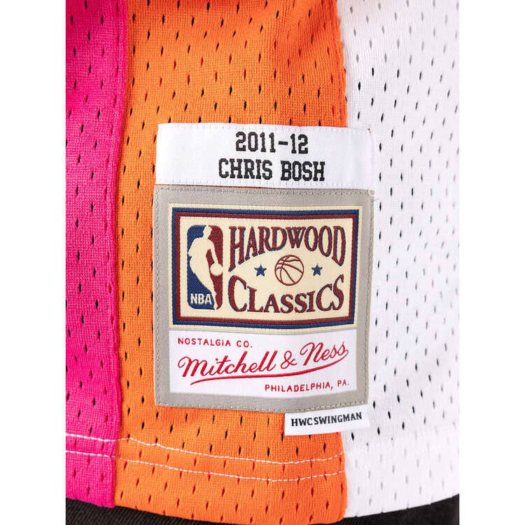 Mitchell & Ness Men's Miami Heat Chris Bosh 2011-12 Hardwood Classics Swingman Jersey, White, Size: Medium