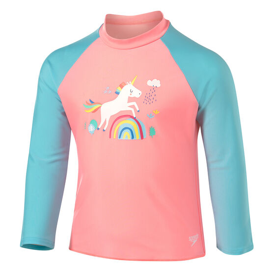 Speedo Girls Leisure Unicorn Long Sleeve Rash Vest, Blue/Pink, rebel_hi-res