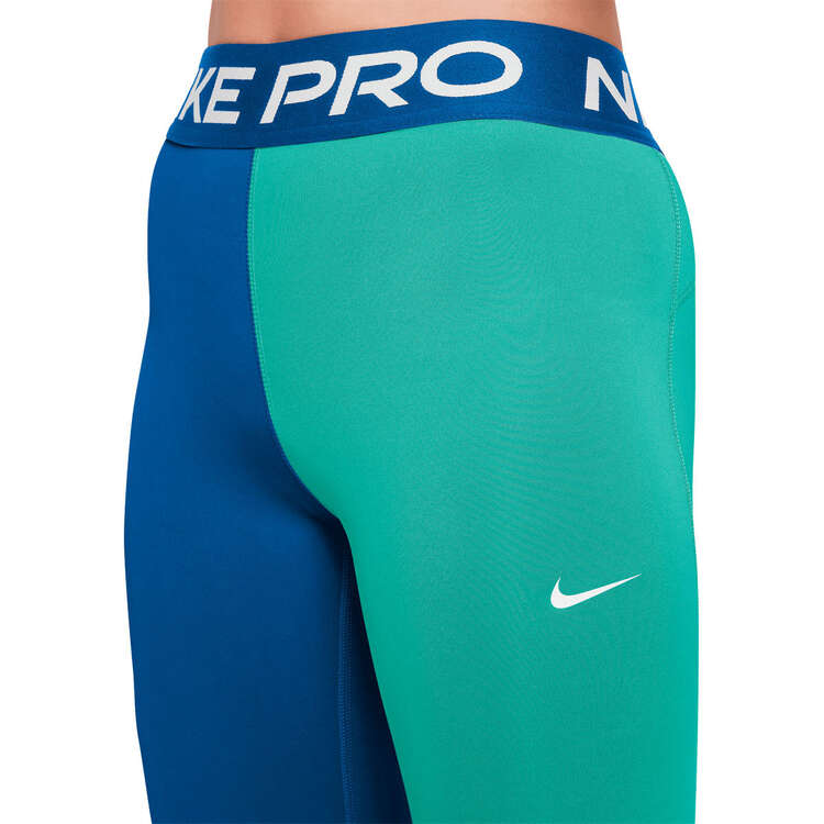 Nike Pro Girls Leggings, Green/Blue, rebel_hi-res