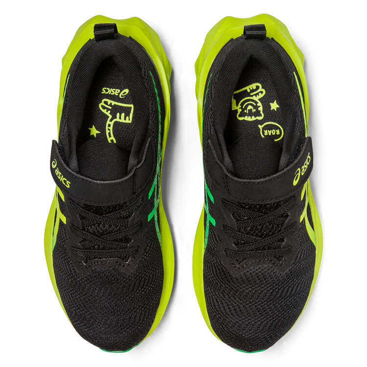 Asics Novablast 2 PS Kids Running Shoes Black/Green US 11, Black/Green, rebel_hi-res