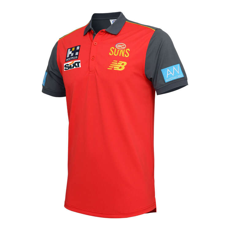 Gold Coast Suns 2023 Mens Media Polo Red S, Red, rebel_hi-res