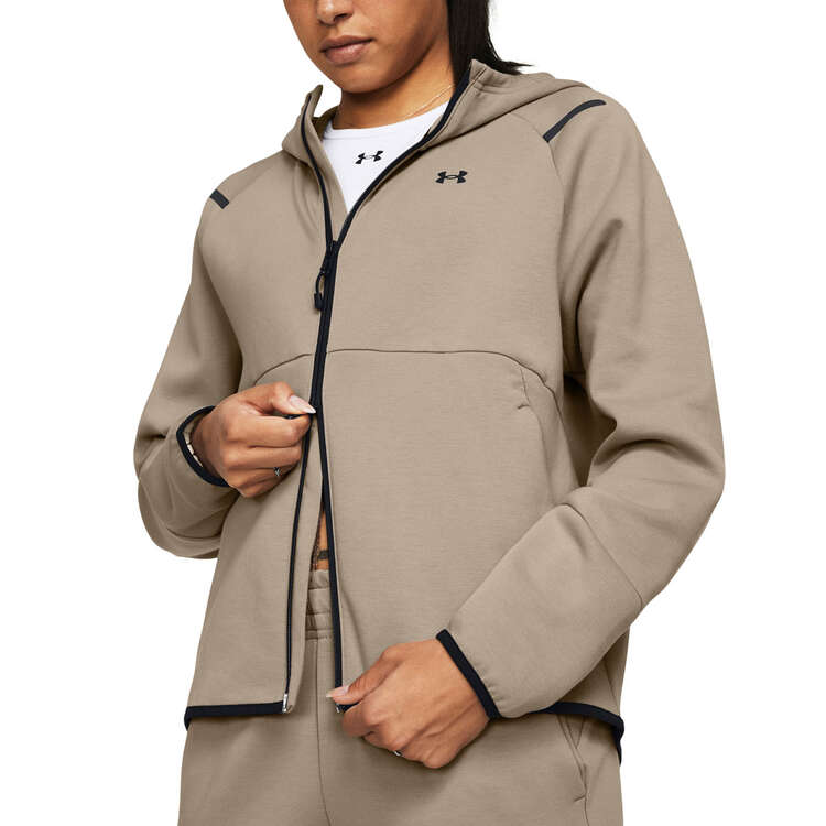 Under Armour Womens Unstoppable Fleece Full Zip Hoodie, Taupe, rebel_hi-res