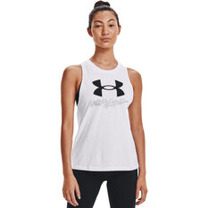 Under Armour Womens Graphic Muscle Tank White XS, White, rebel_hi-res