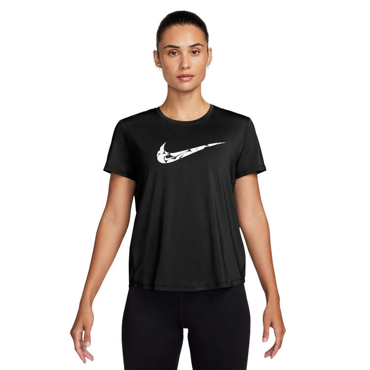 Nike One Womens Swoosh Dri-FIT Running Tee, Black, rebel_hi-res