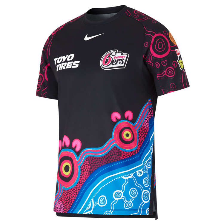Nike Mens Sydney Sixers 2023/24 Indigenous Cricket Shirt Black S, Black, rebel_hi-res