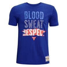 Under Armour Boys Project Rock Blood Sweat Respect Tee Blue XS, Blue, rebel_hi-res
