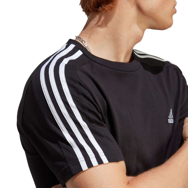 adidas Mens Essentials Single Jersey 3-Stripes Tee, Black/White, rebel_hi-res