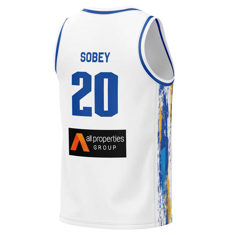 Champion Mens Brisbane Bullets Nathan Sobey 2023/24 Away Basketball Jersey White S, White, rebel_hi-res