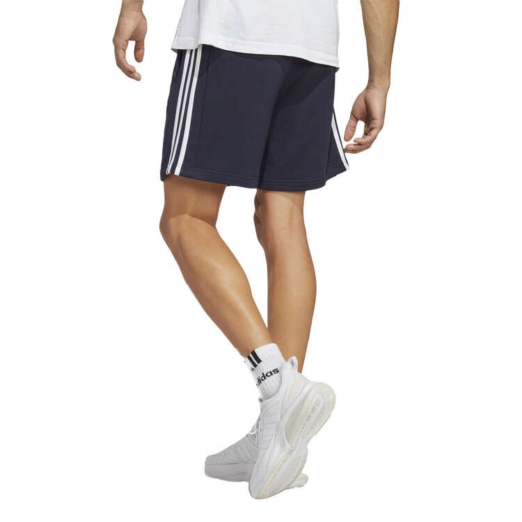 adidas Mens Essentials French Terry 3-Stripes Shorts Navy/White XS, Navy/White, rebel_hi-res