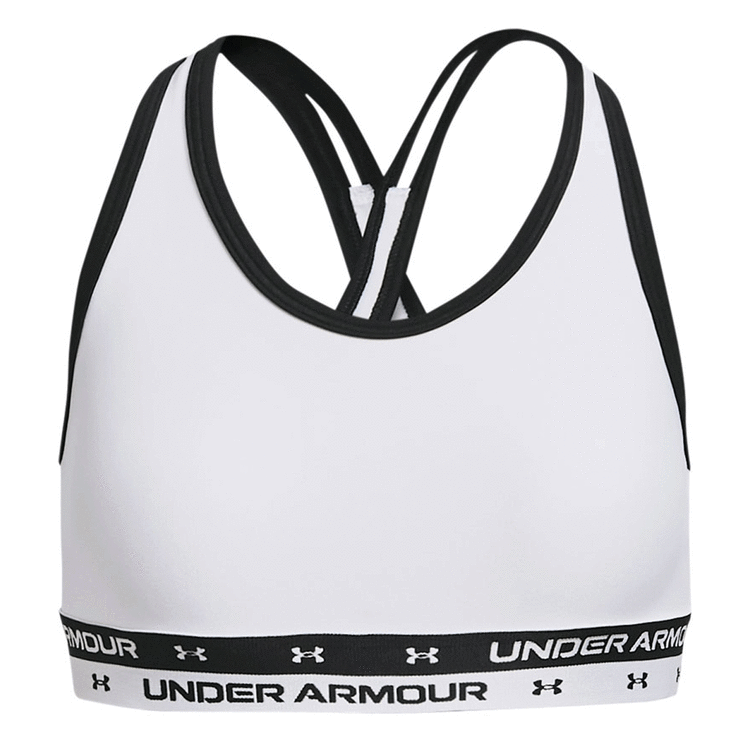 Under Armour Girls HeatGear Crossback Sports Bra White/Black L L, White/Black, rebel_hi-res