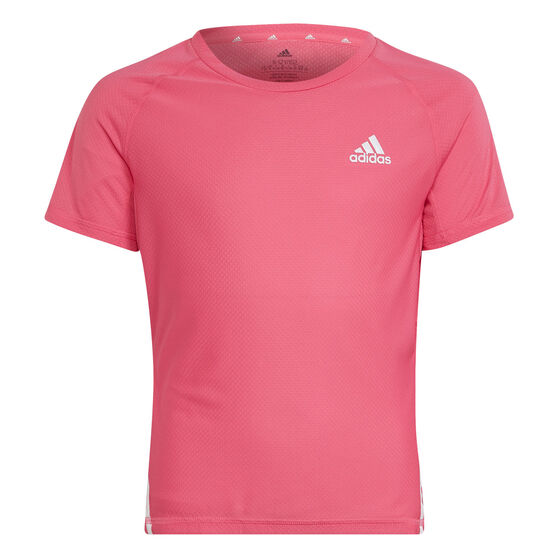 adidas Girls Aeroready Training 3 Stripes Tee, Pink, rebel_hi-res