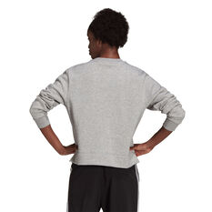 adidas Womens Essentials Small Logo Fleece Cropped Sweatshirt Grey XS, Grey, rebel_hi-res