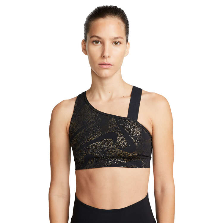 Nike Swoosh Womens Medium-Support Non-Padded Asymmetrical Sports Bra, Black, rebel_hi-res