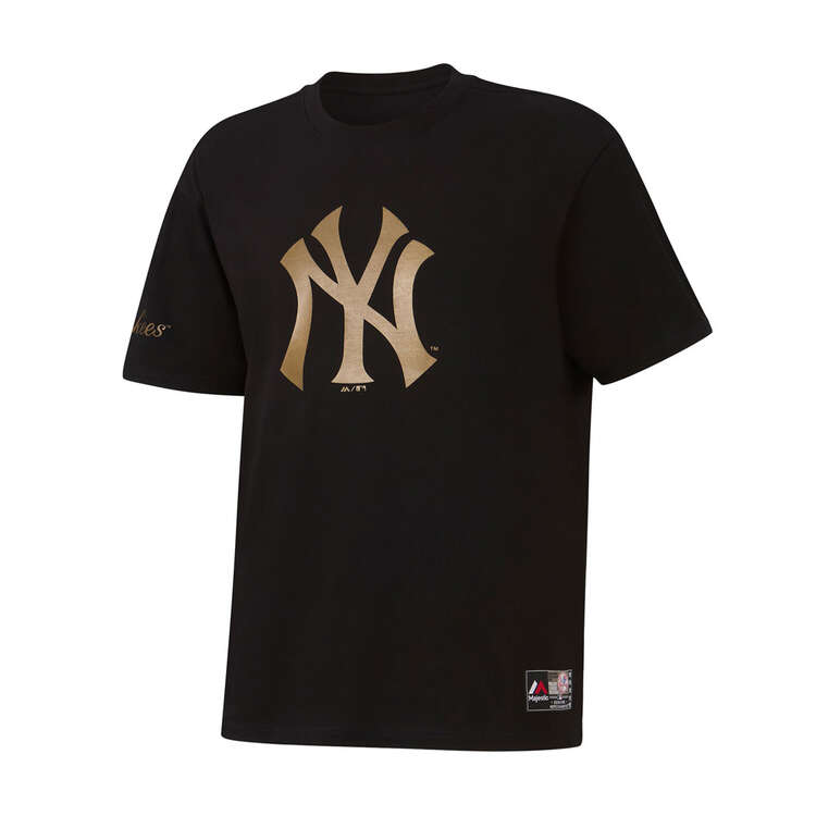 Majestic New York Yankees Metallic Crest Mens Tee Black/Gold L, Black/Gold, rebel_hi-res