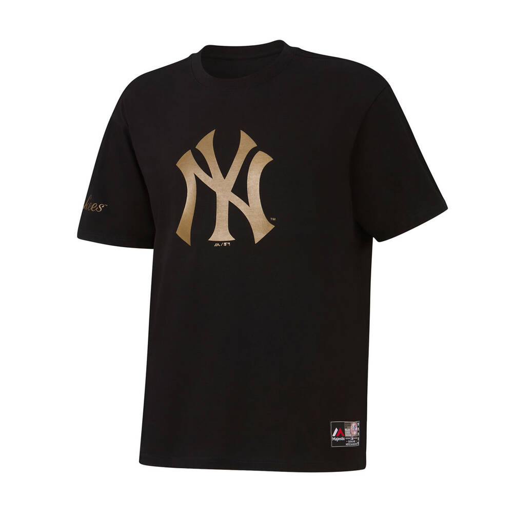 Majestic New York Yankees Metallic Crest Mens Tee Black/Gold S | Rebel ...