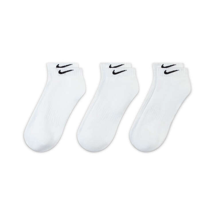 Nike Unisex Cushion Low Cut 3 Pack Socks White M - YTH 5Y - 7Y/WMN 6 - 10/MEN 6-8, White, rebel_hi-res
