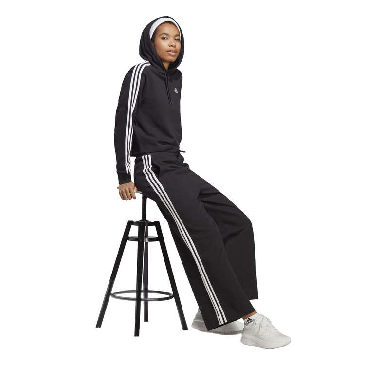 adidas Womens Essentials 3-Stripes French Terry Wide Pants, Black, rebel_hi-res