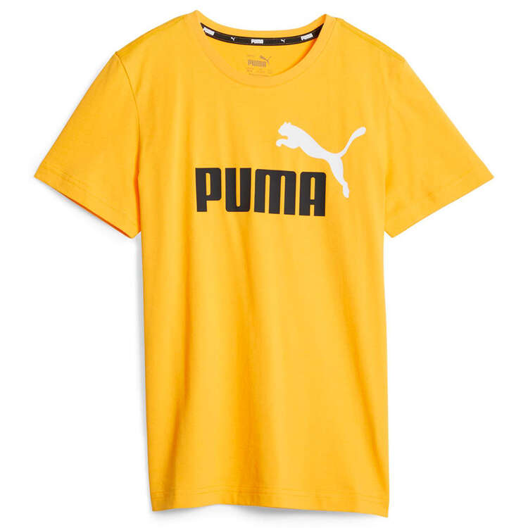 Puma Junior Kids Essential Plus 2 Logo Tee, Yellow, rebel_hi-res
