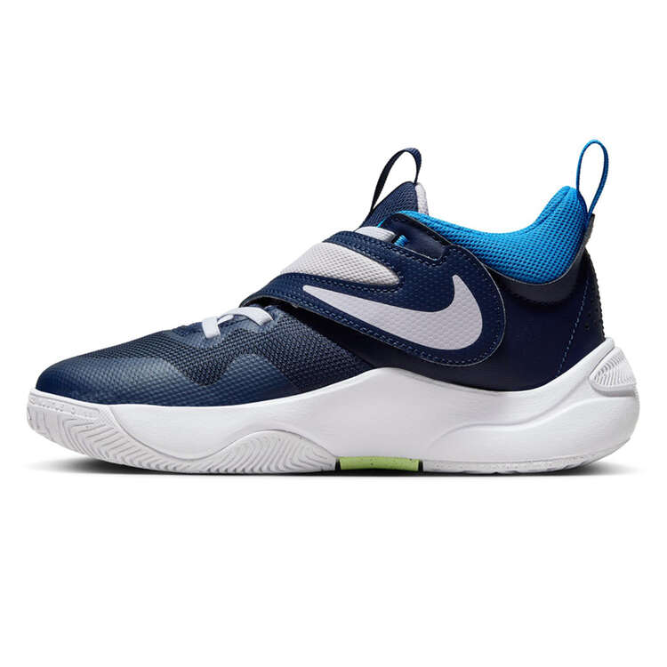Nike Team Hustle D 11 GS Kids Basketball Shoes Blue/White US 4, Blue/White, rebel_hi-res