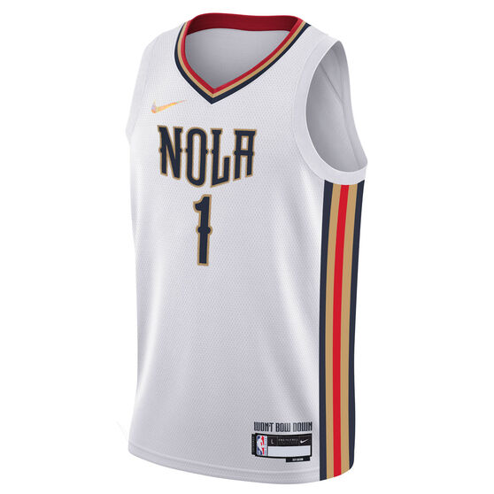 Nike New Orleans Pelicans Zion Williamson Youth Mixtape City Edition Swingman Jersey, White, rebel_hi-res