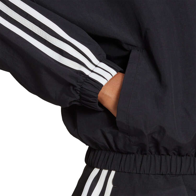 adidas Womens Essentials 3-Stripes Woven Windbreaker, Black, rebel_hi-res
