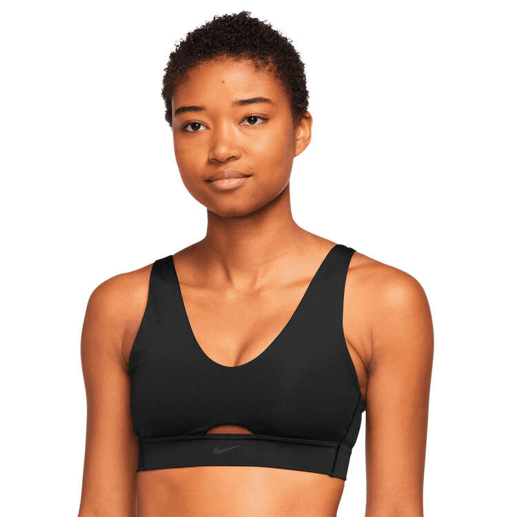 Nike Womens Indy Medium Support Padded Plunge Cutout Sports Bra Black XS, Black, rebel_hi-res