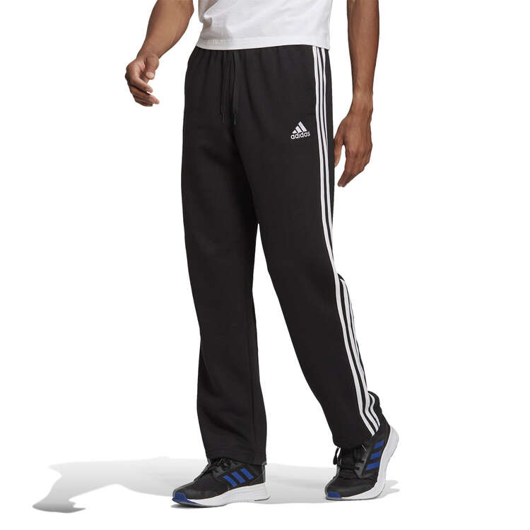adidas Mens Essentials Fleece Open Hem 3-Stripes Pants, Black, rebel_hi-res