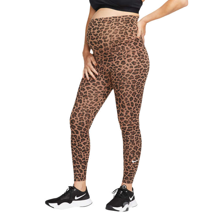 Nike Womens High-Waisted Leopard Print Maternity Tights, Brown, rebel_hi-res
