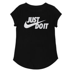 Nike Girls Just Do It Swoosh Split Tee Black/White 4 4, Black/White, rebel_hi-res