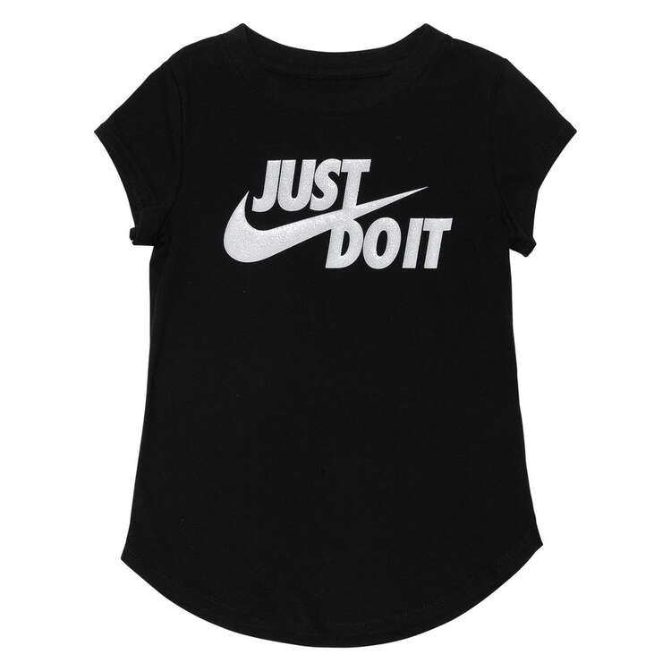 Nike Girls Just Do It Swoosh Split Tee, Black/White, rebel_hi-res