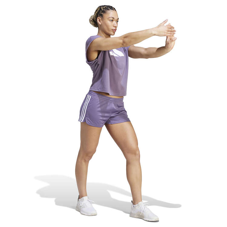 adidas Womens Pacer 3-Stripes Knit Shorts, Purple, rebel_hi-res