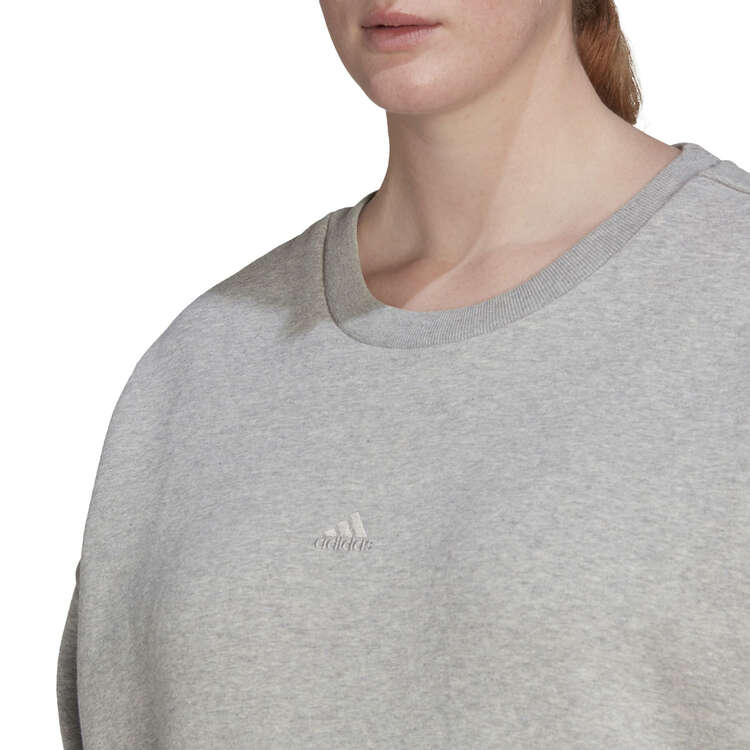 adidas Womens ALL SZN Fleece Sweatshirt (Plus Size), Grey, rebel_hi-res