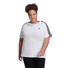 adidas Womens Loungewear Essentials Slim 3-Stripes Tee (Plus Size), White, rebel_hi-res