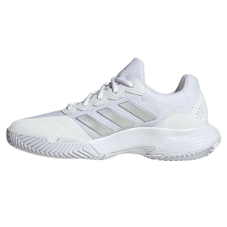 adidas GameCourt 2 Womens Tennis Shoes White/Silver US 6, White/Silver, rebel_hi-res