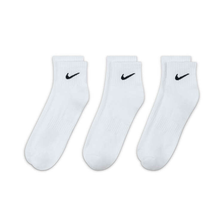 Nike Cushion Quarter Running 3 Pack Socks White M - YTH 5Y - 7Y/WMN 6 - 10/MEN 6-8, White, rebel_hi-res