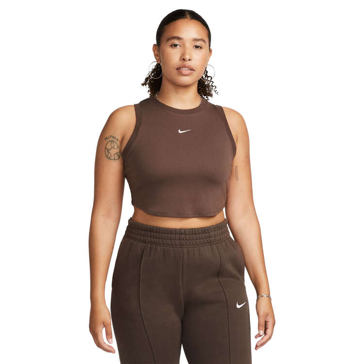 Nike Womens Sportswear Essentials Ribbed Cropped Tank Brown L
