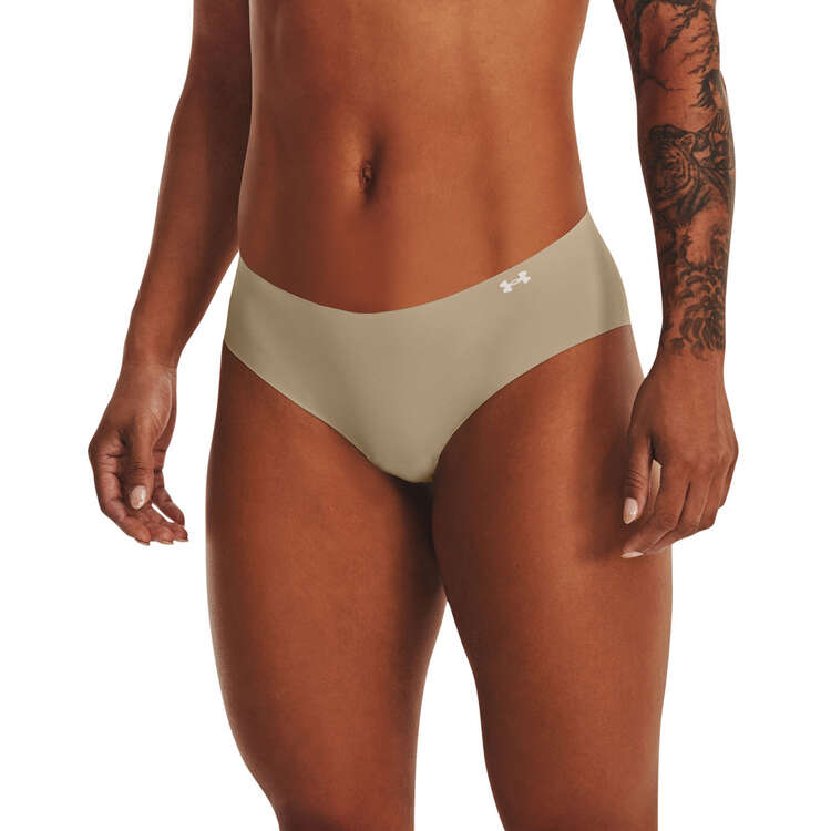 Under Armour Womens Pure Stretch Hipster Printed Briefs 3 Pack Brown XS, Brown, rebel_hi-res