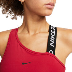 Nike Pro Womens Dri-FIT Swoosh Medium Support Asymmetrical Sports Bra, Red, rebel_hi-res