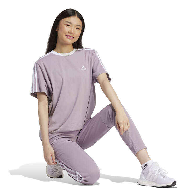 adidas Womens 3-Stripes Boyfriend Tee, Purple, rebel_hi-res