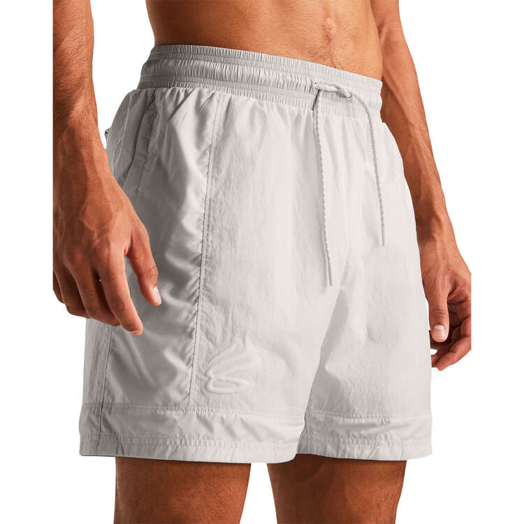 Under Armor Mens Curry Woven Shorts, White, rebel_hi-res