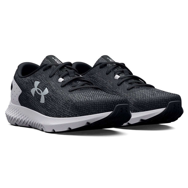 Under Armour Charged Rogue 3 Knit Mens Running Shoes, Black/White, rebel_hi-res