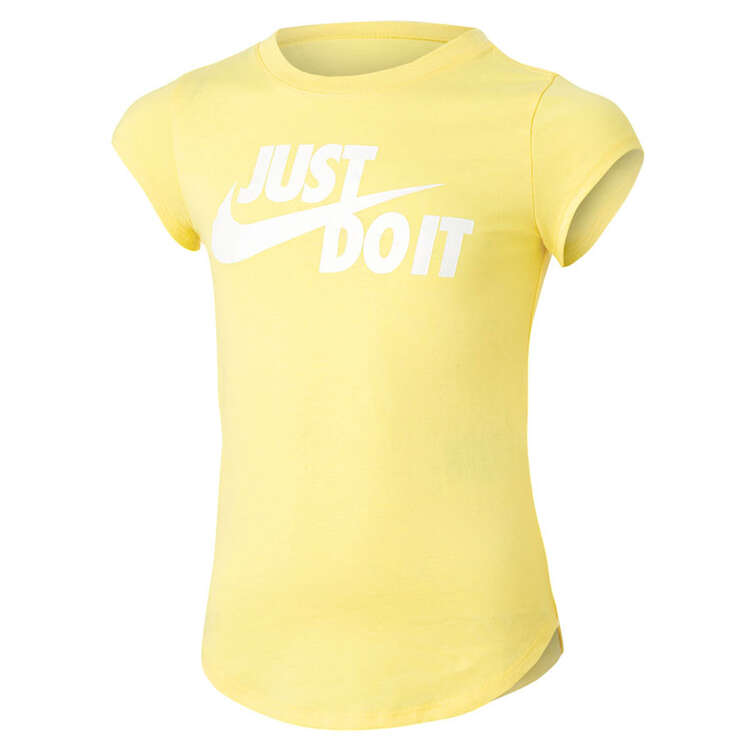 Nike Junior Kids Just Do It Swoosh Split Tee Yellow/White 4, Yellow/White, rebel_hi-res