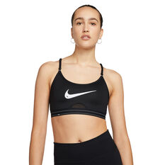 Nike Womens Dri-FIT Indy Light Support Padded Graphic Sports Bra Black XS, Black, rebel_hi-res