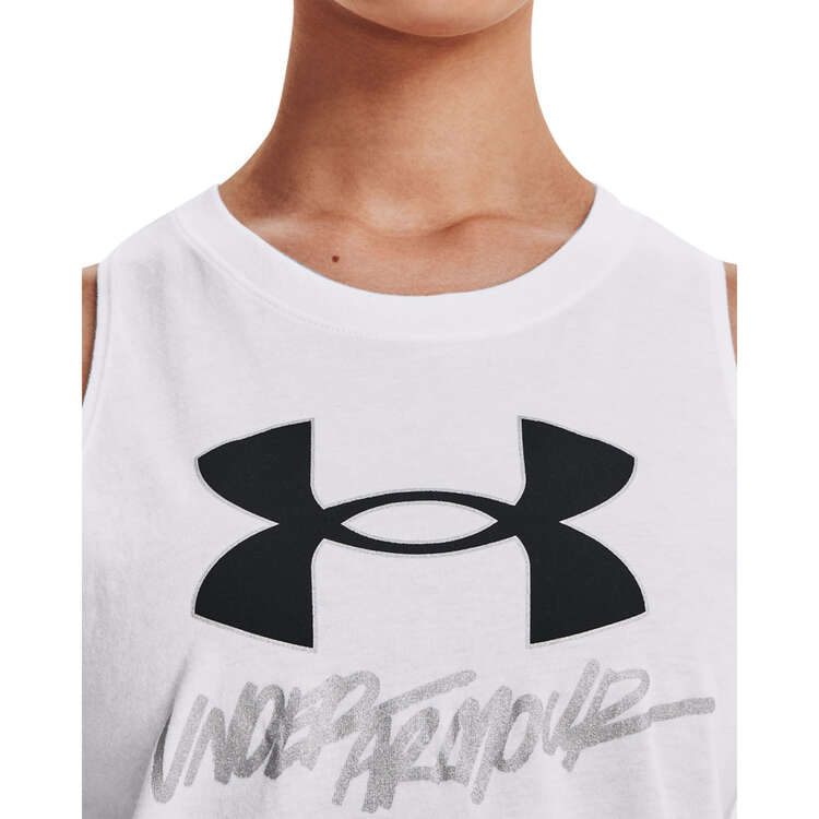 Under Armour Womens Graphic Muscle Tank, White, rebel_hi-res