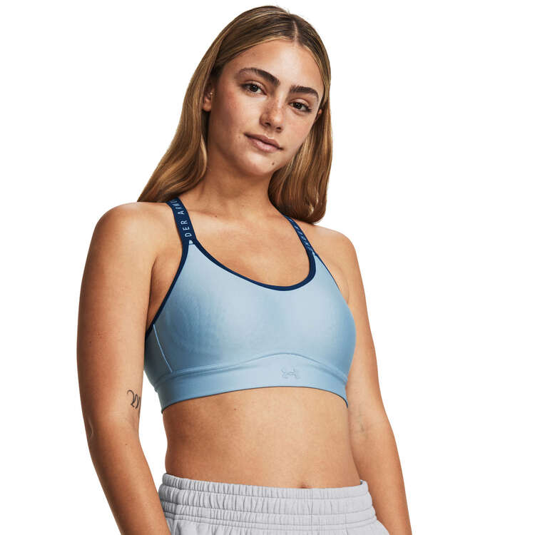Under Armour Womens Infinity Mid Support Covered Sports Bra, Blue, rebel_hi-res