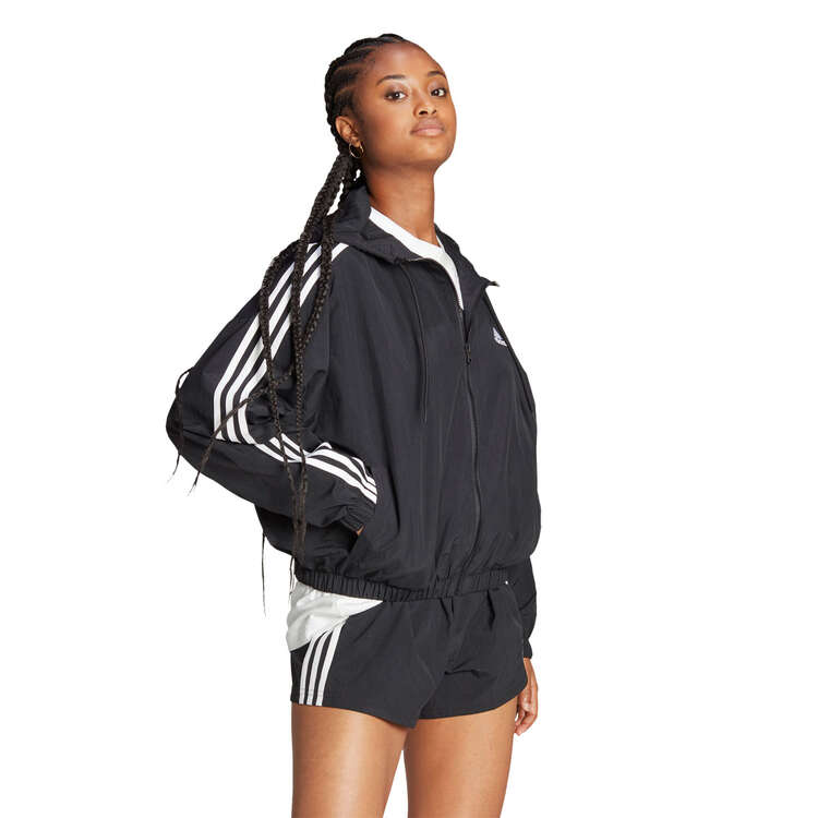 adidas Womens Essentials 3-Stripes Woven Windbreaker, Black, rebel_hi-res